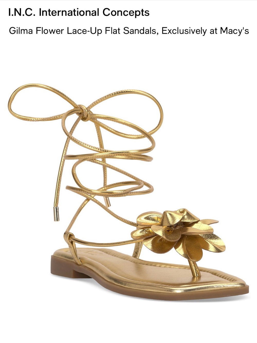 INC International Concepts Gold Lace-Up Flower Thong Sandals